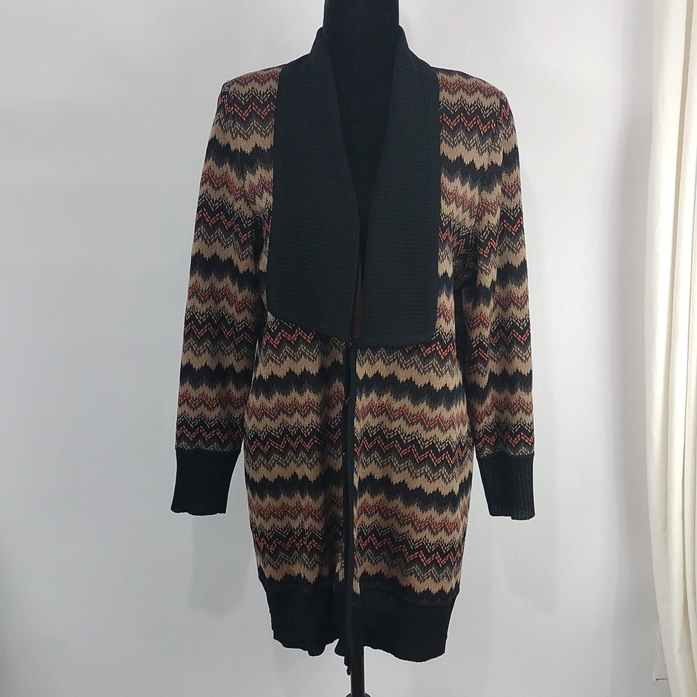 Exclusively Misook Zig Zag Patterned Long Cardigan - image 1
